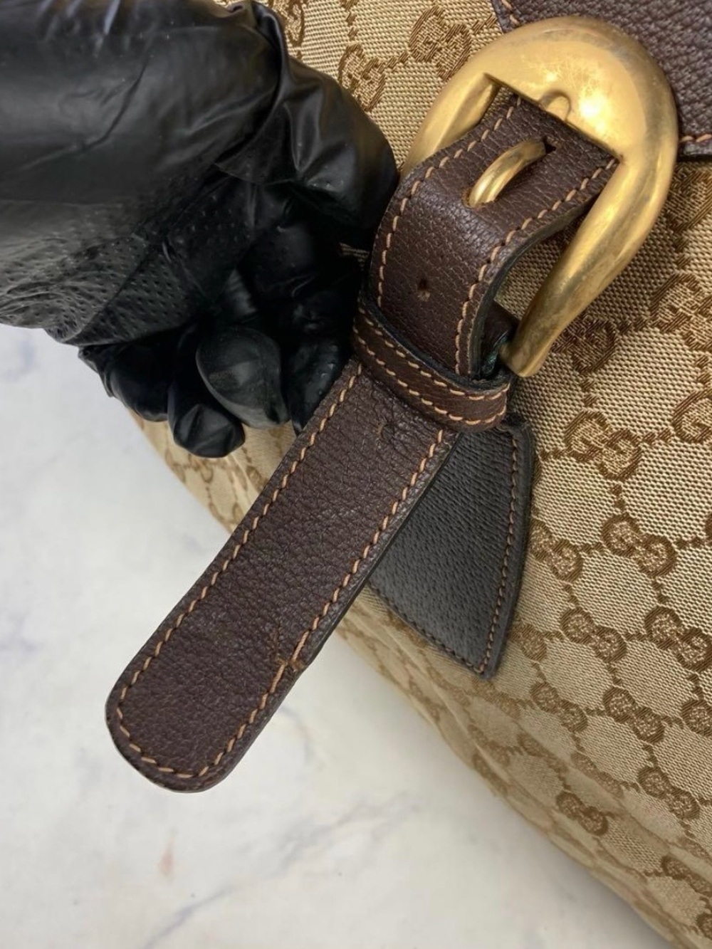 Gucci Brown Monogram Canvas Duffel with Dark Brown Leather Trim